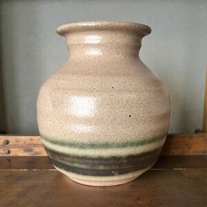 Artisan-made small pottery vase, creams & greens, Rustic Cozy Cottage decor